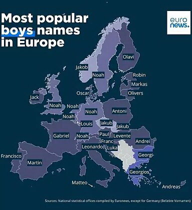 محبوب‌ترین نام‌های پسرانه و دخترانه در اروپا چیست؟