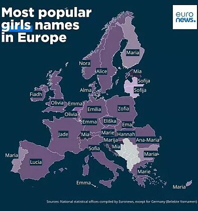 محبوب‌ترین نام‌های پسرانه و دخترانه در اروپا چیست؟