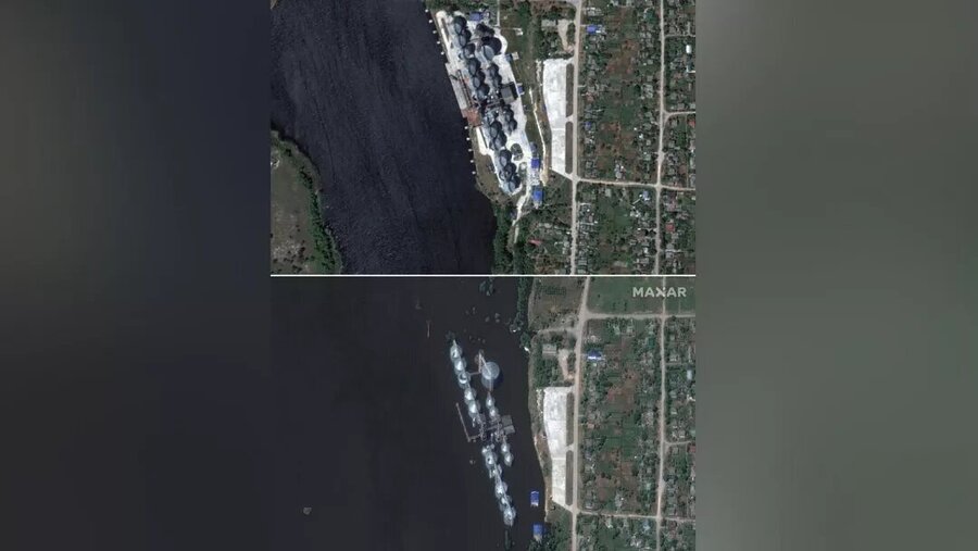 تخریب سد کاخوفکا در اوکراین؛ عکس‌هایی که قبل و بعد از «فاجعه» را نشان می‌دهد